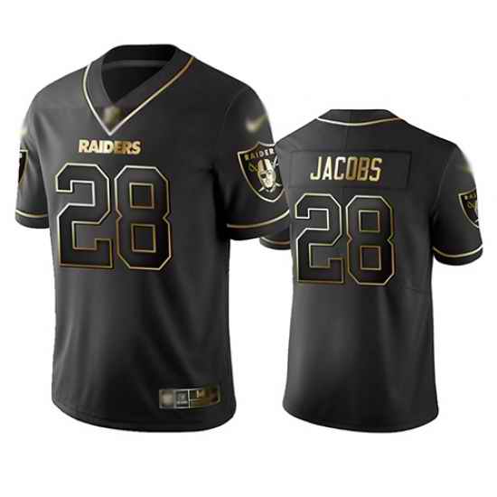 Raiders 28 Josh Jacobs Black Men Stitched Football Limited Golden Edition Jersey
